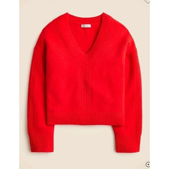 J.Crew Relaxed V-Neck Sweater Supersoft Yarn Candy Apple Merino Alpaca Size S - Picture 1 of 8